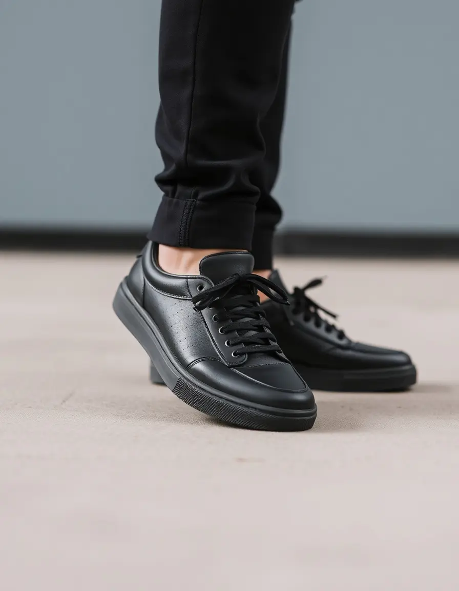 Basket en cuir homme noire style casual élégant