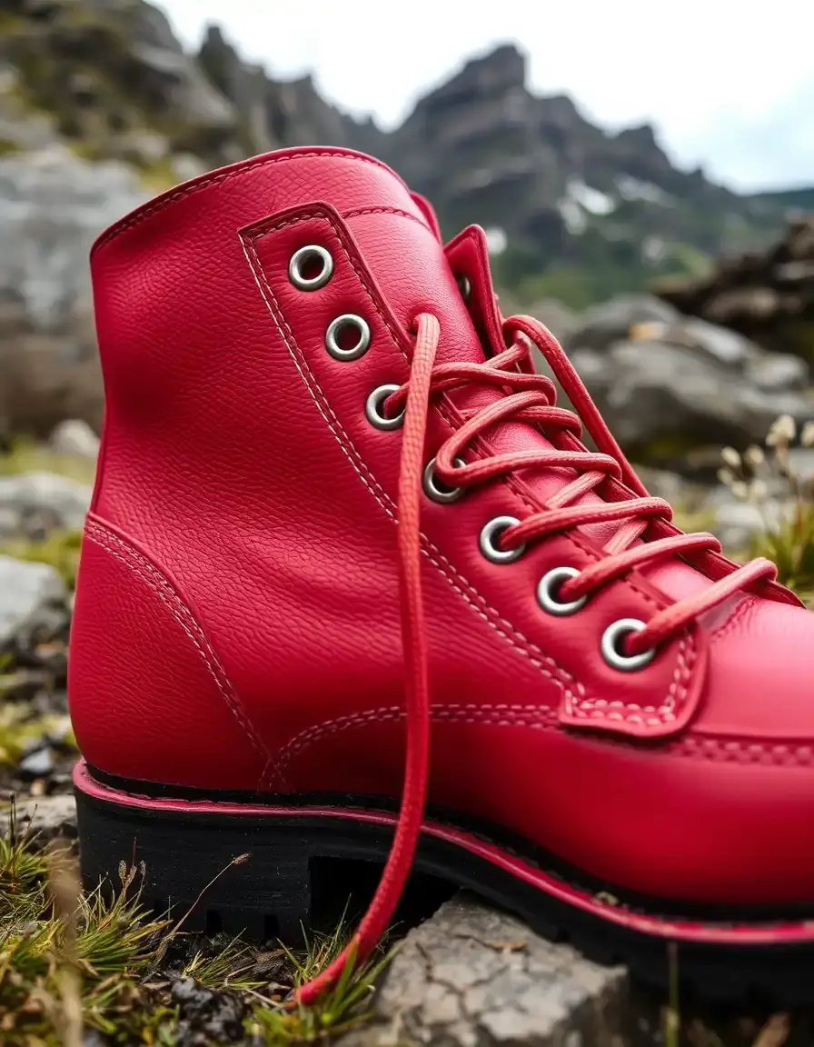 Baskets robustes en cuir rouge pour homme
