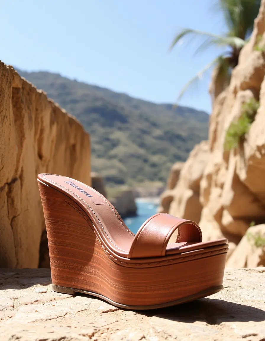 Baskets compensées femme en cuir marron