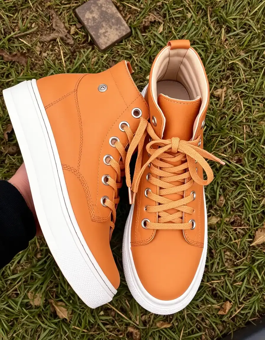 Baskets montantes femme cuir couleur fauve