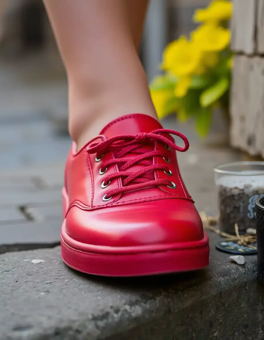 Sneakers basses femme cuir rouge élégantes