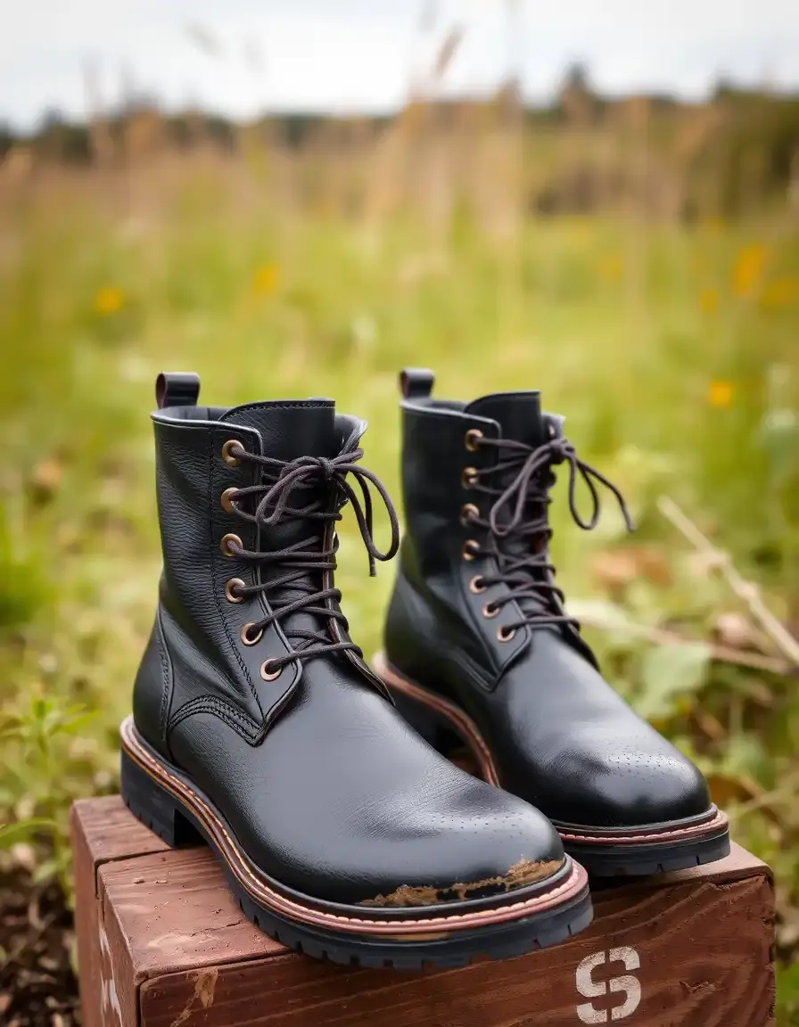 Work boots homme en cuir noir robuste