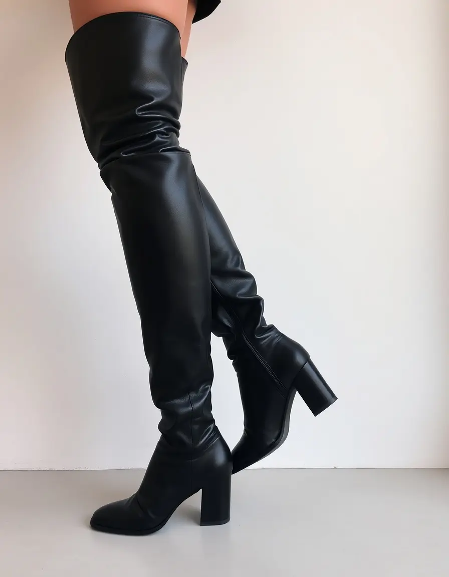 Bottes hautes en cuir noir montant jusqu'au genou