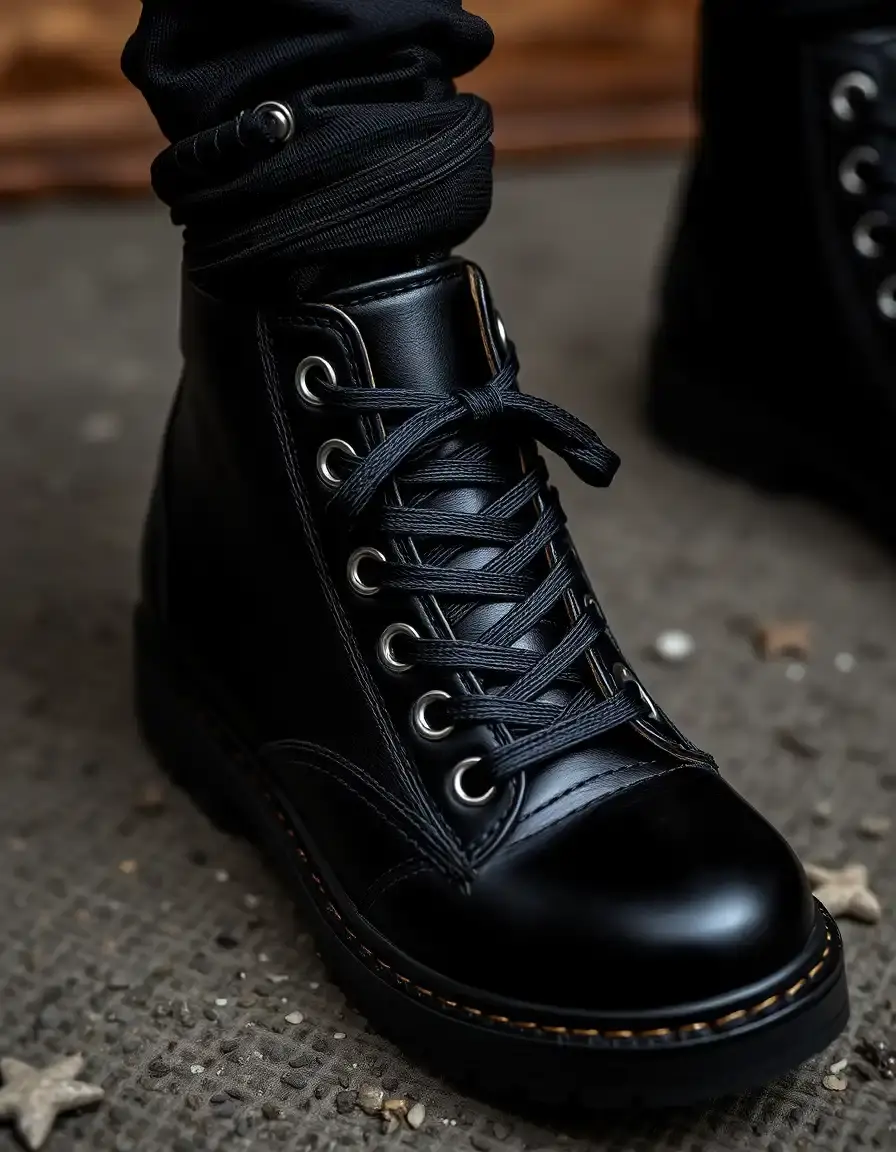 Bottes de combat noires à lacets en cuir résistant