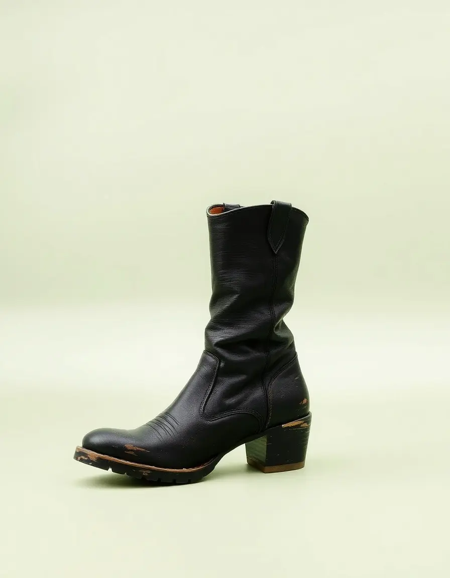 Bottes en cuir noir effet vieilli vintage
