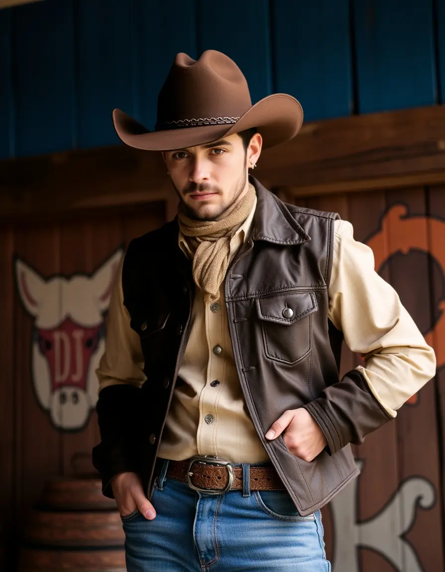 Bottes de cowboy en cuir marron brodé