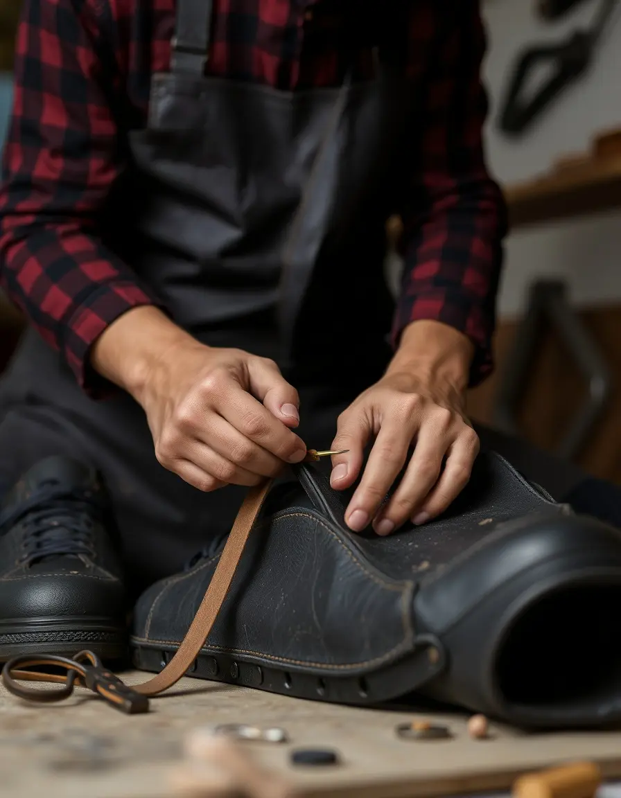Bottes de travail en cuir noir avec semelle crantée