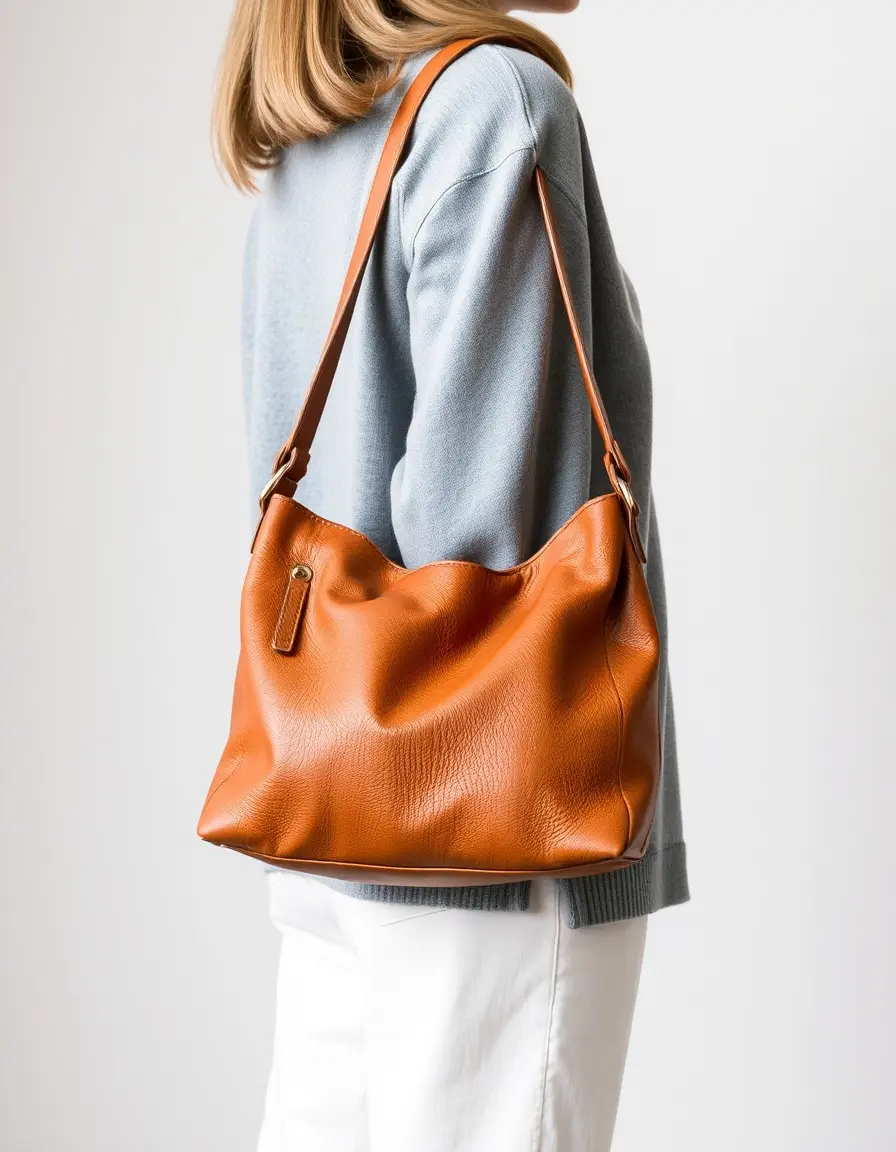 Sac bandoulière en cuir de couleur fauve style classique