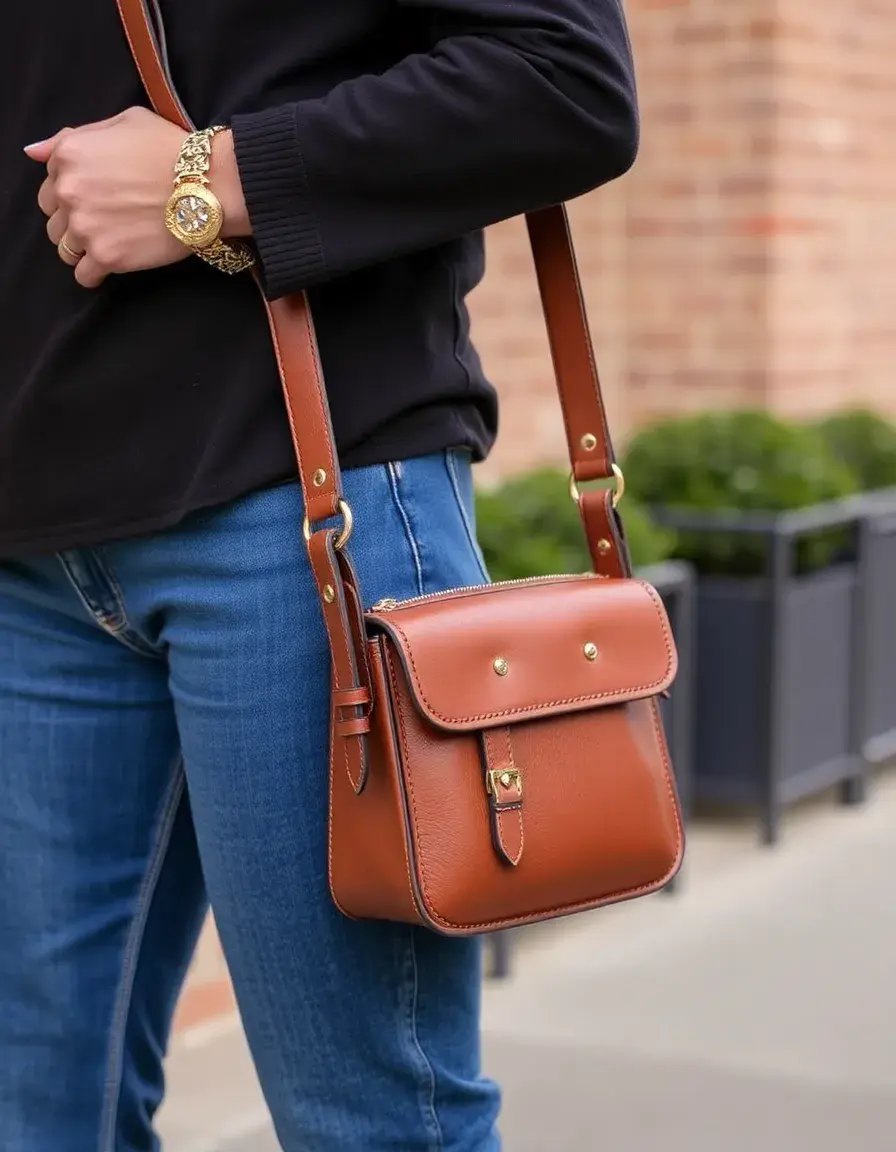 Petit sac sling en cuir porté poitrine