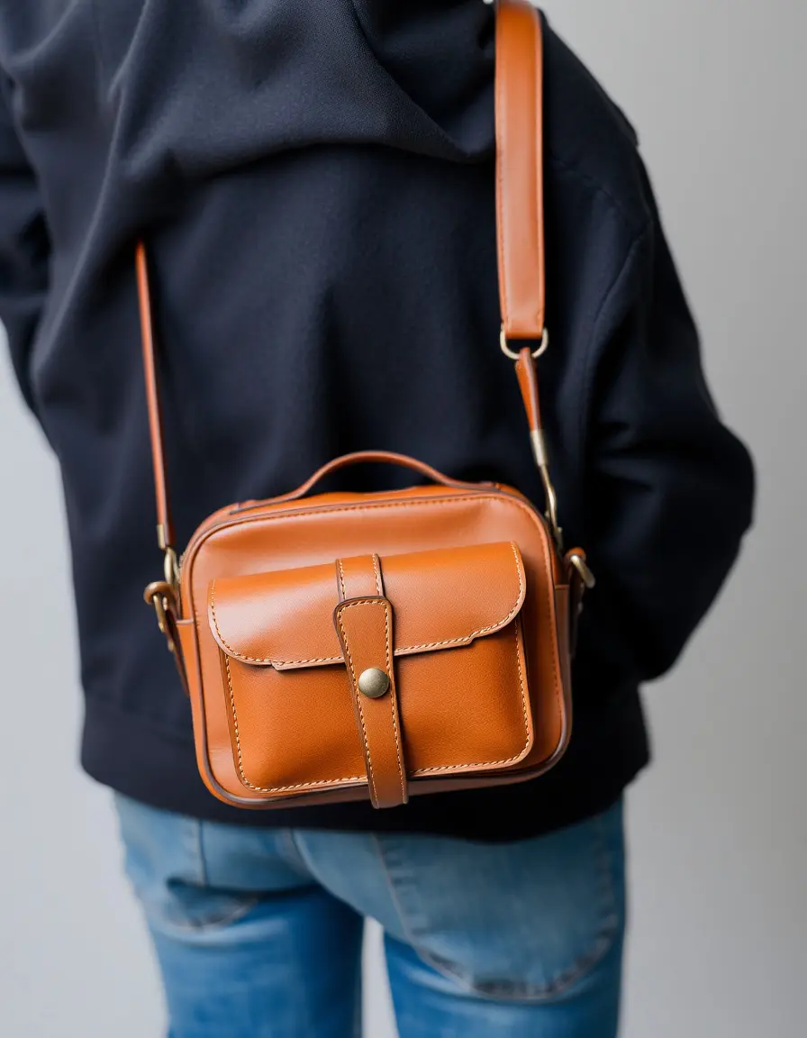 Sac style camera en cuir avec structure rigide