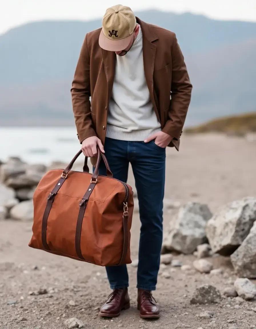 Grand sac de voyage weekender en cuir brun riche
