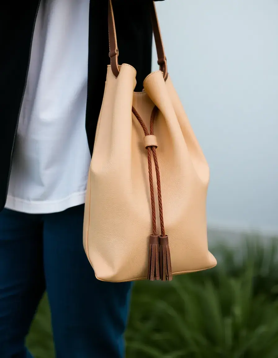 Sac bourse en cuir souple avec cordon de serrage