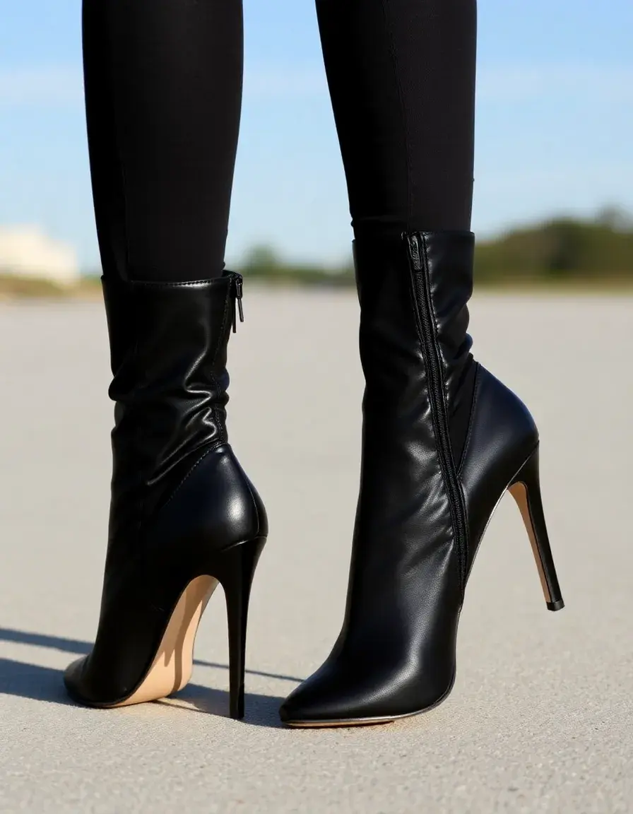 Bottine chic cuir noir talon