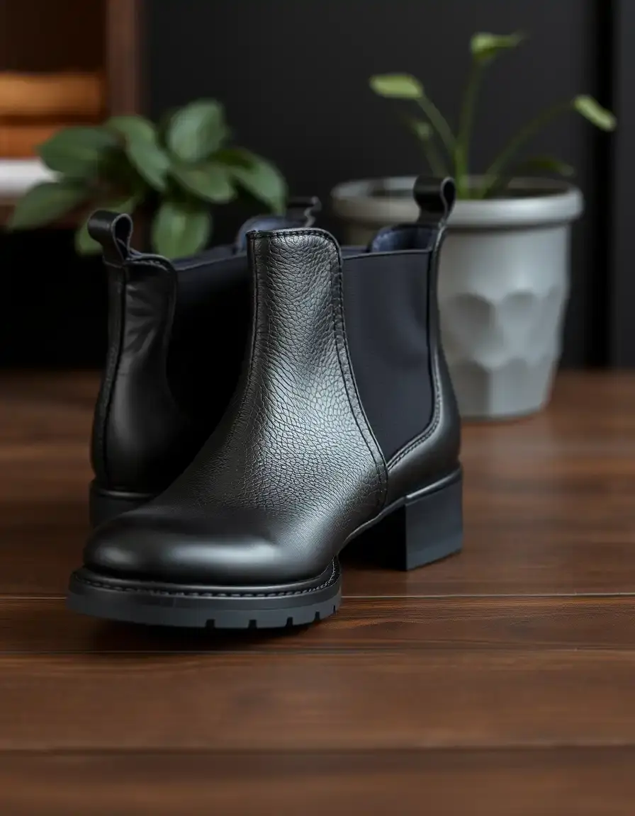 Bottes Chelsea en cuir noir avec élastique latéral