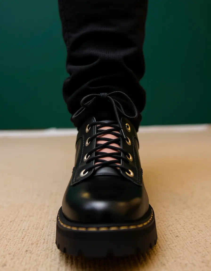 Bottes lacées cuir noir style militaire femme