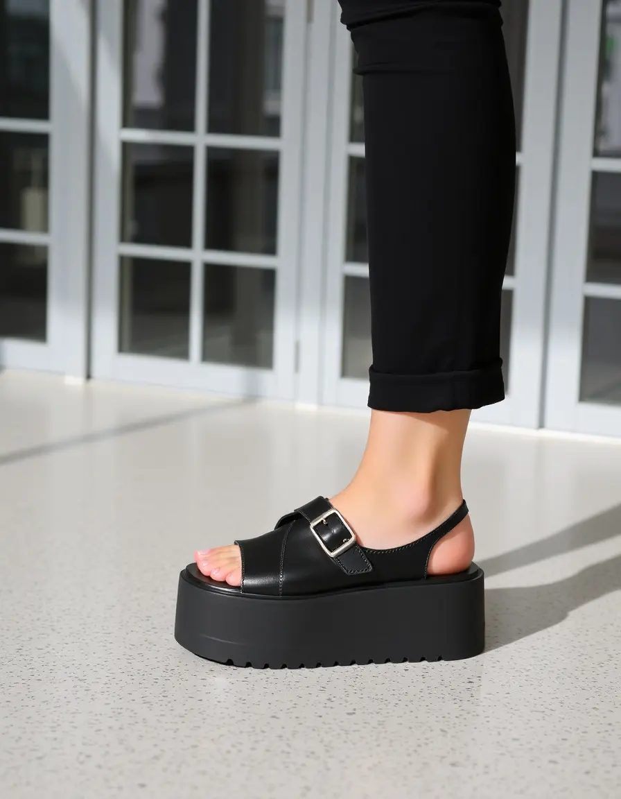 Bottes plateforme cuir noir femme