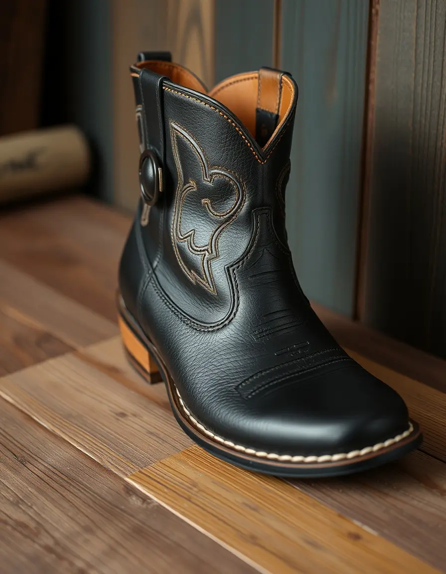 Bottes style western en cuir noir femme