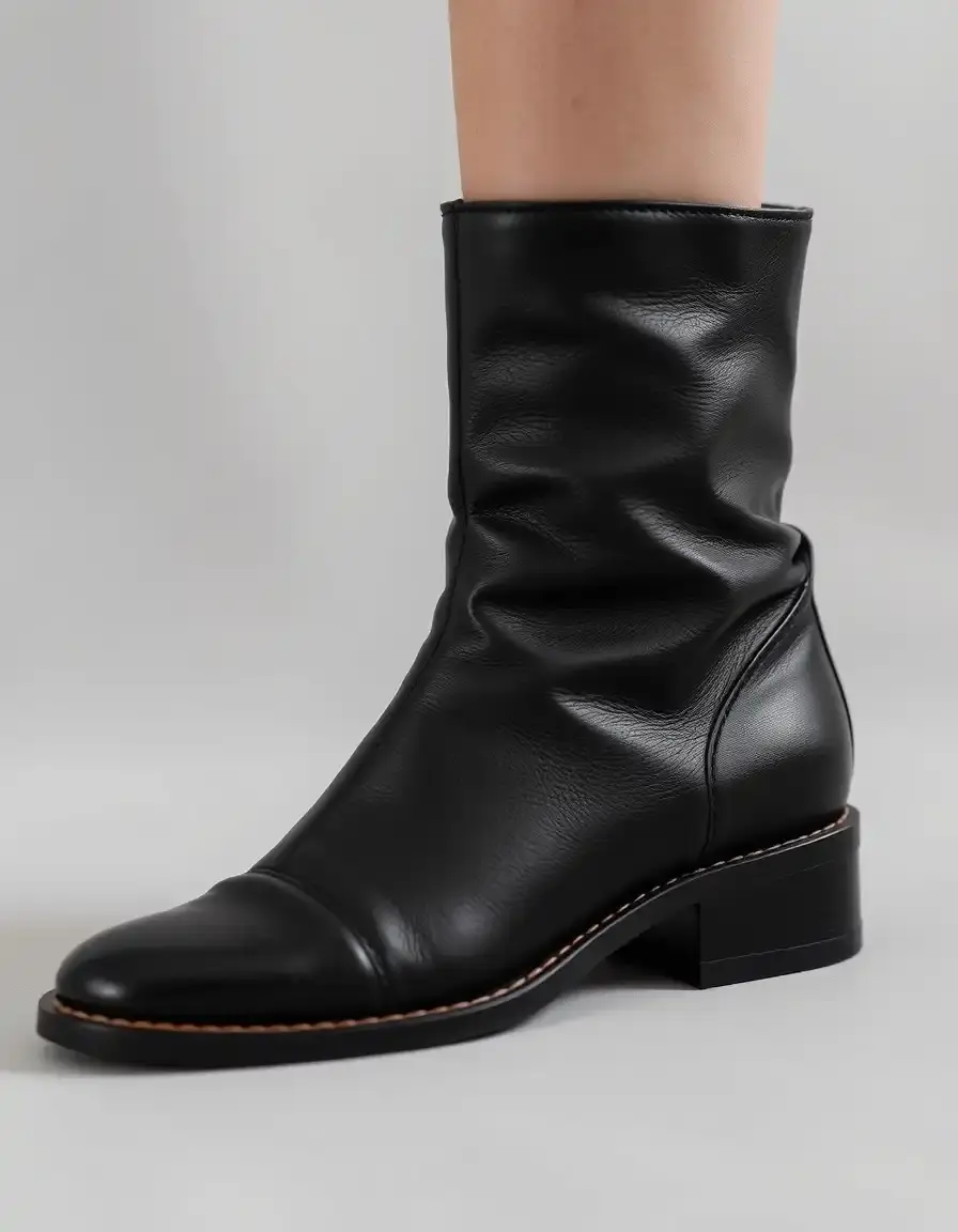 Bottines en cuir noir souple pour femme style minimaliste