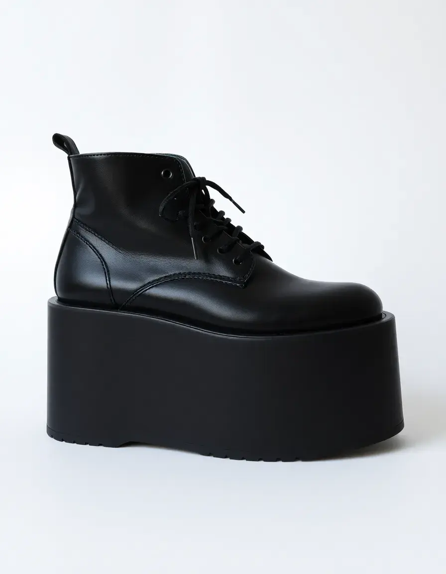Bottes à plateforme en cuir noir pour femme