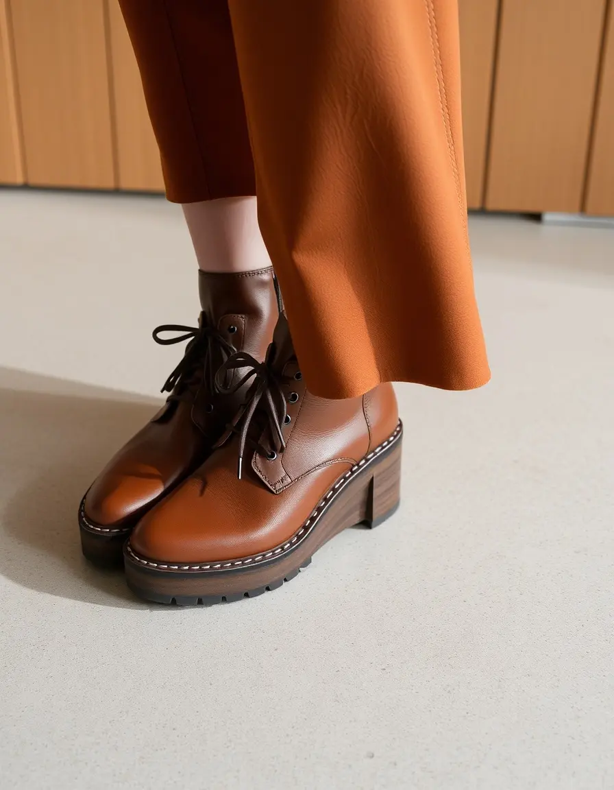 Bottes à plateforme en cuir marron pour femme