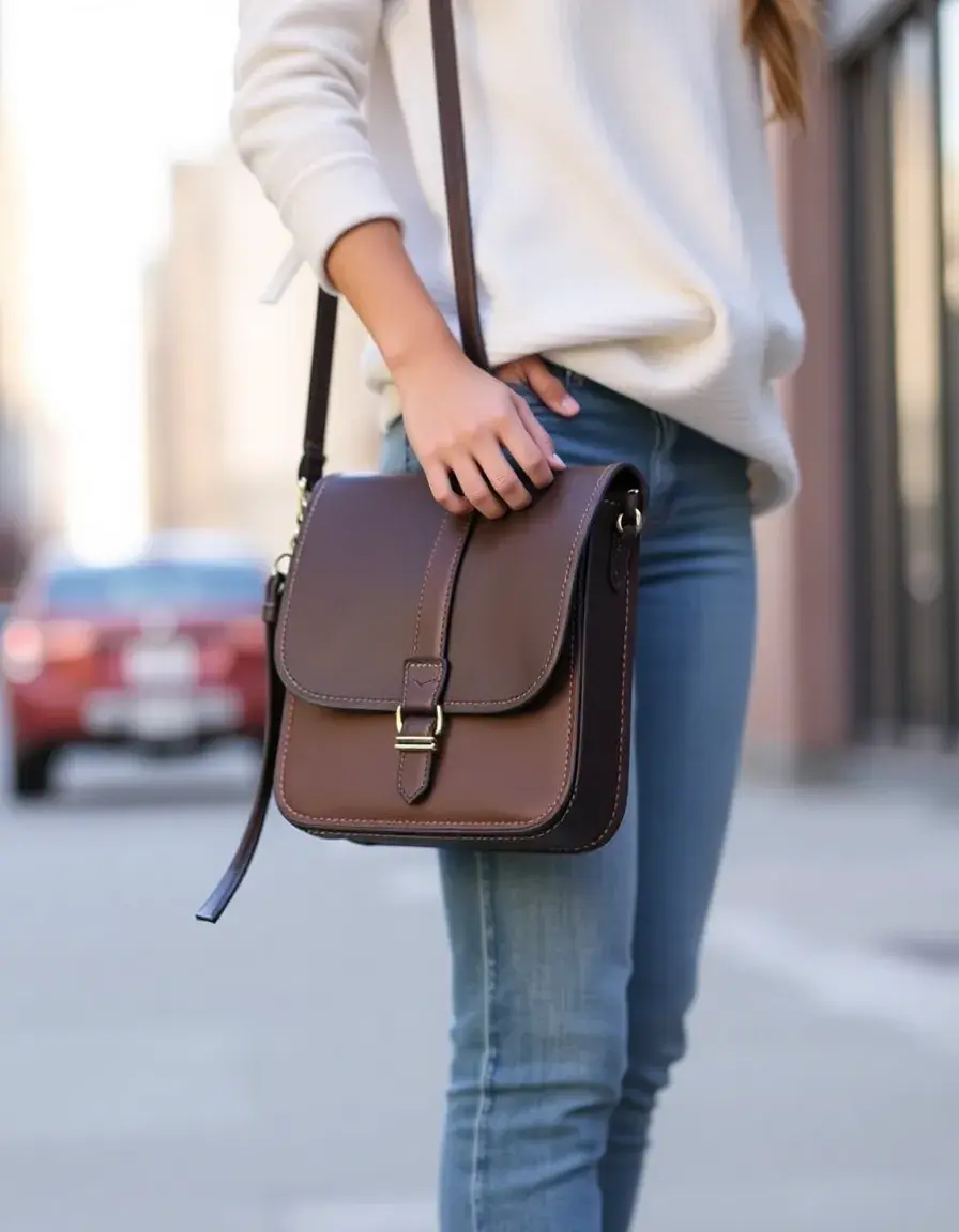 Sac bandoulière pratique en cuir marron miel