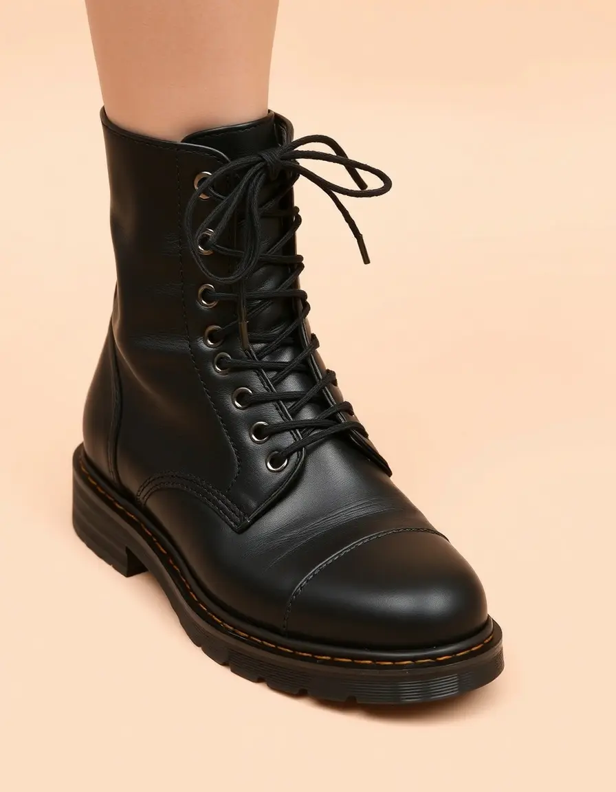 Bottine à lacets en cuir noir style combat boot