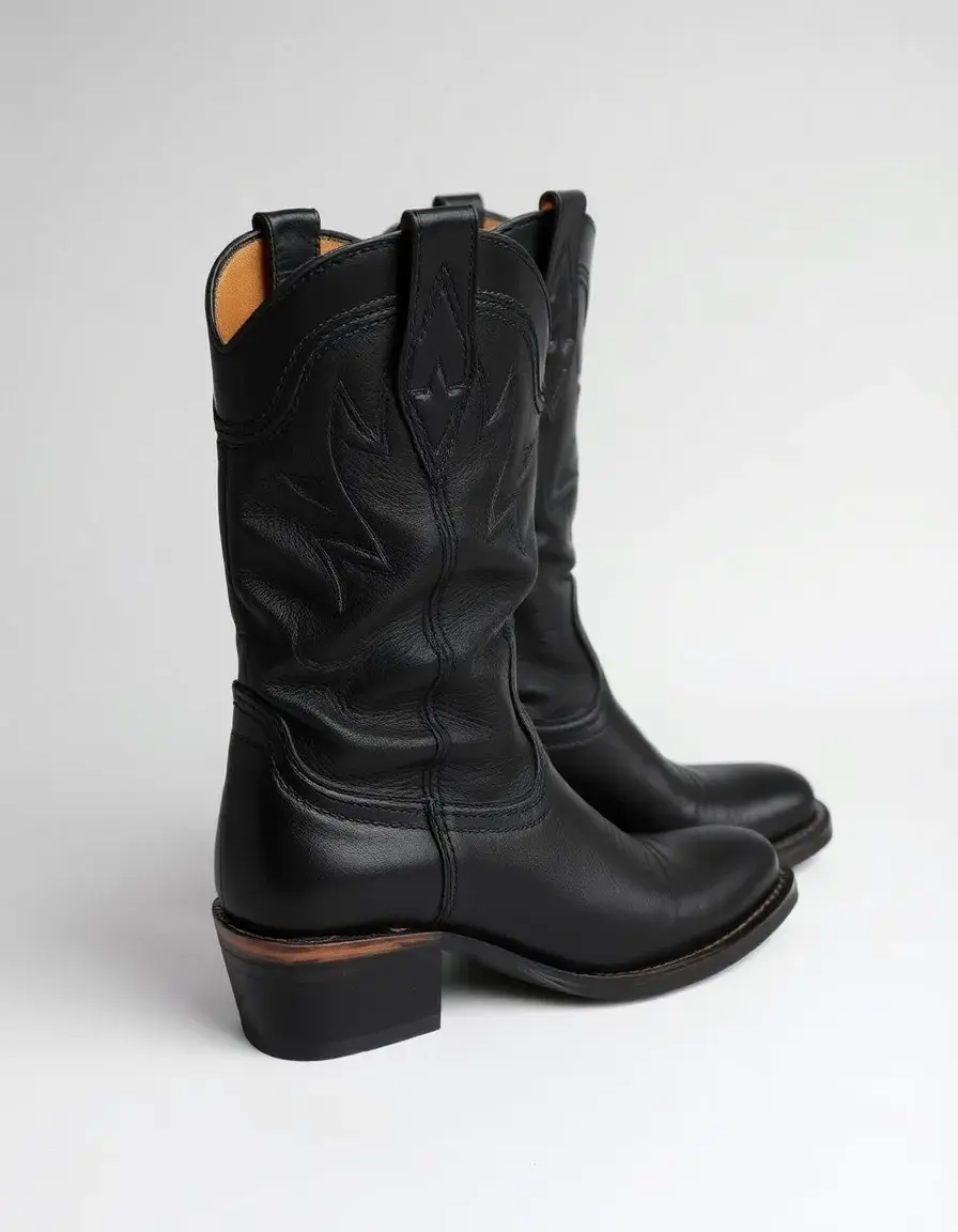 Bottine style western en cuir noir, bouts pointus