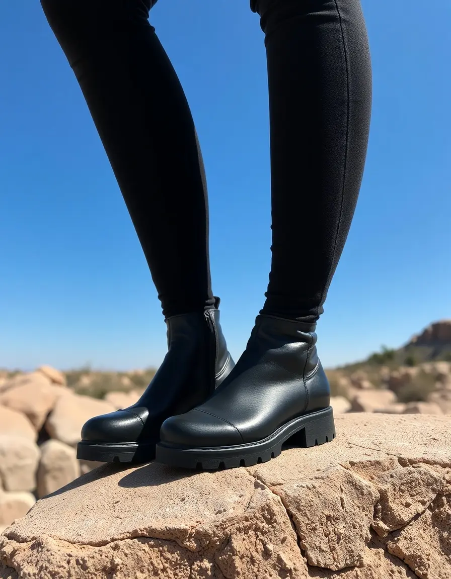 Bottine noir cuir avec semelle plateforme