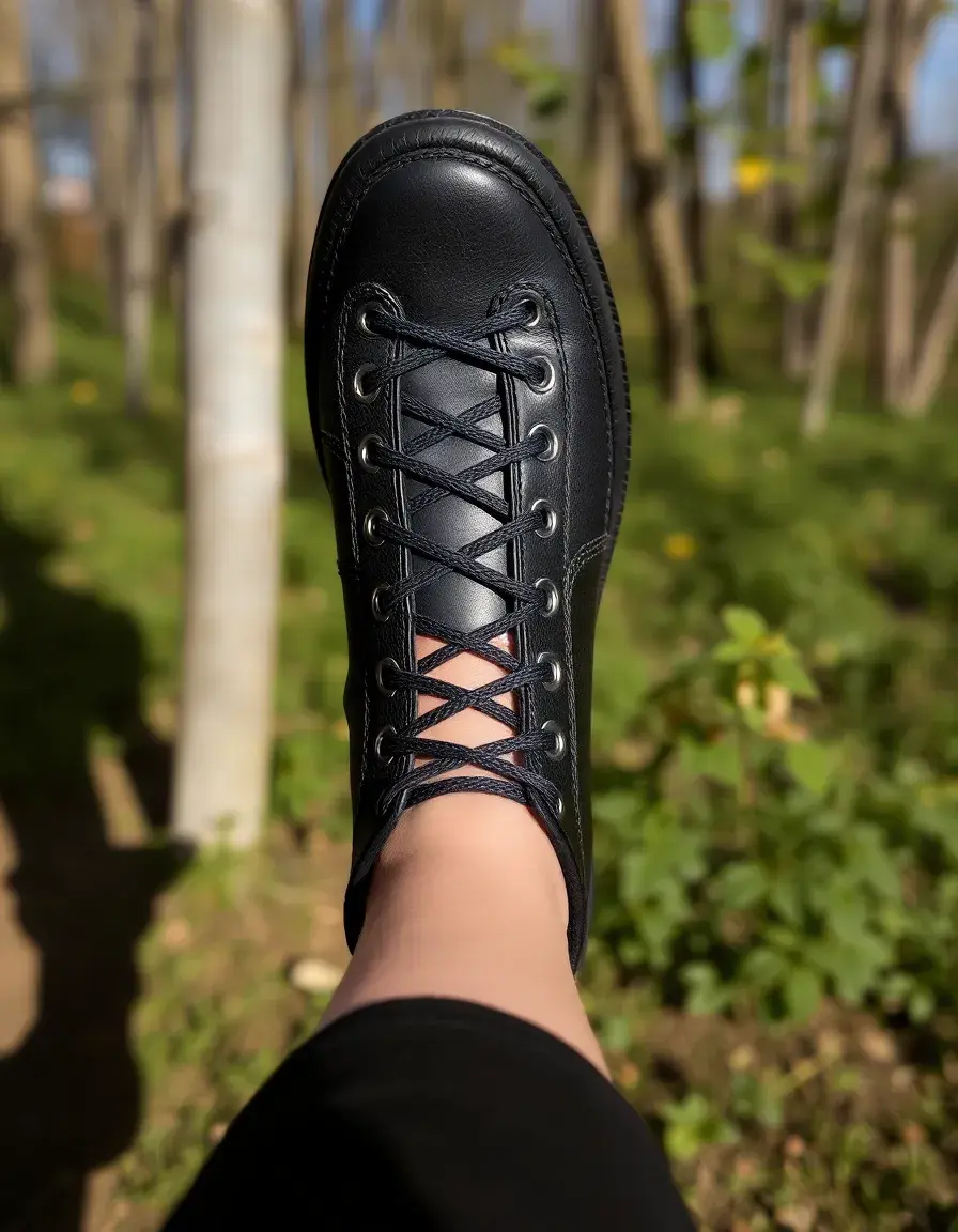 Bottine noir cuir à lacets robuste et élégante