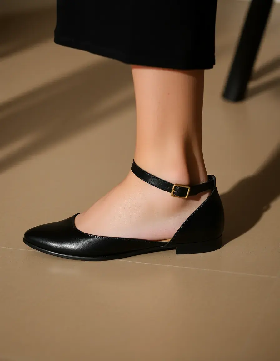 Bottine plate cuir noir femme confort