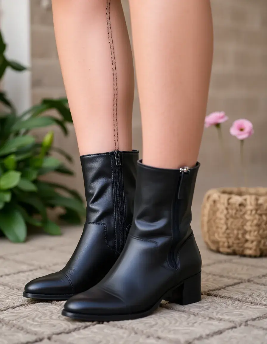 Bottine noire cuir plate confort