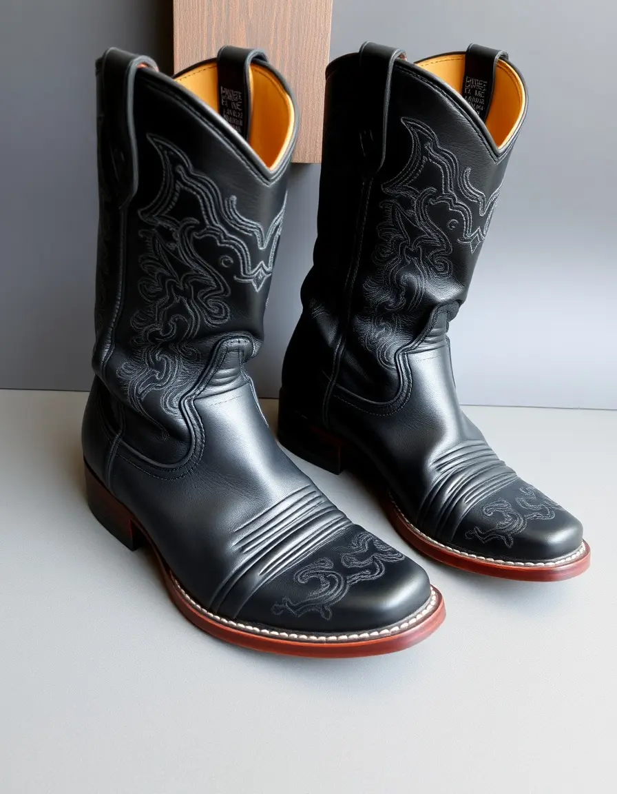 Bottine noire cuir style western