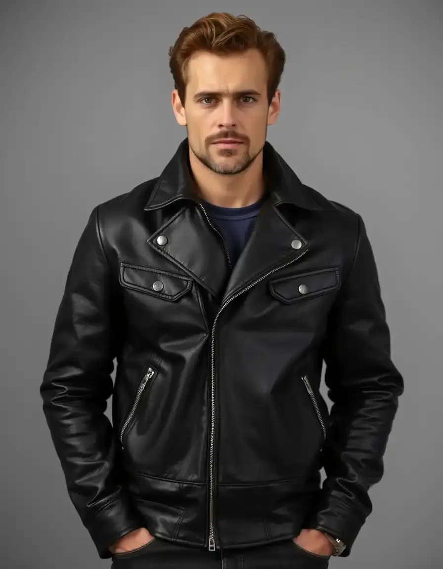 Veste cuir homme classique noire vue de face style épuré