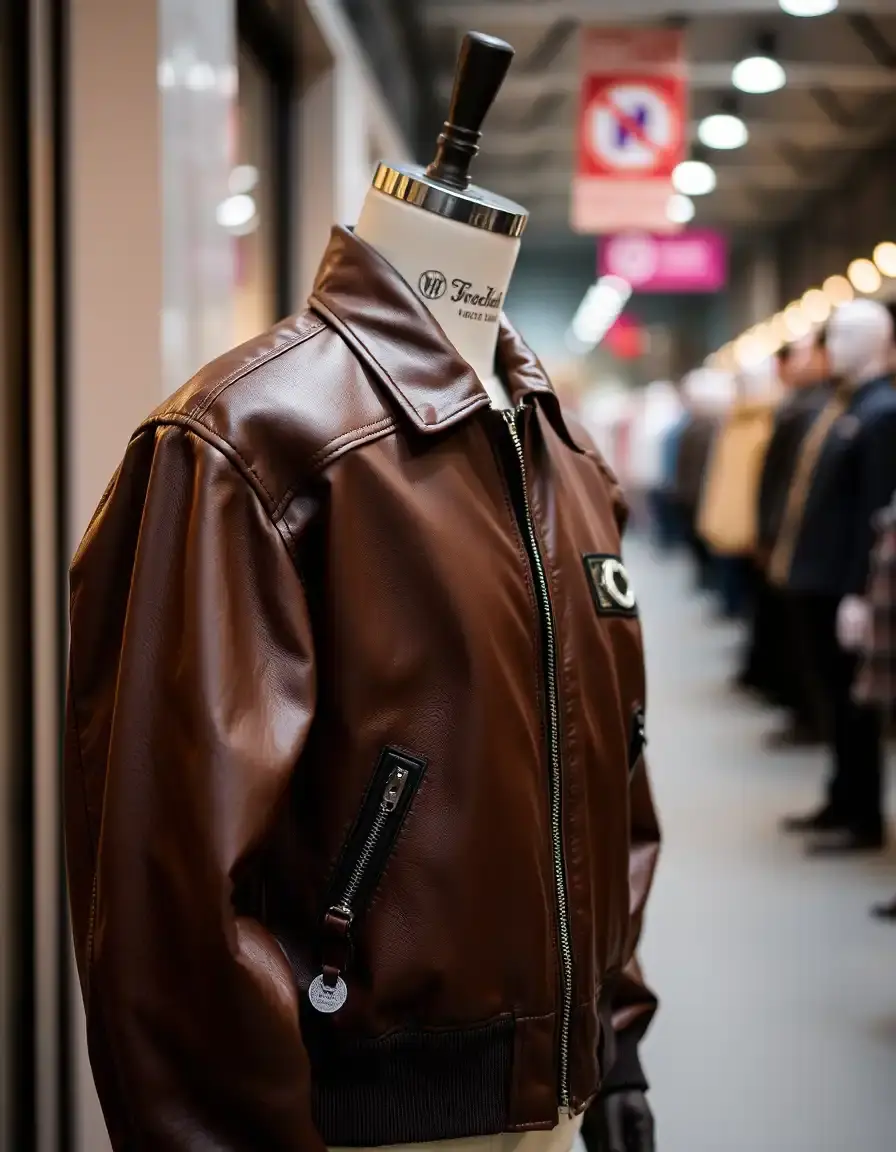 Blouson bomber cuir homme marron sur mannequin texture riche