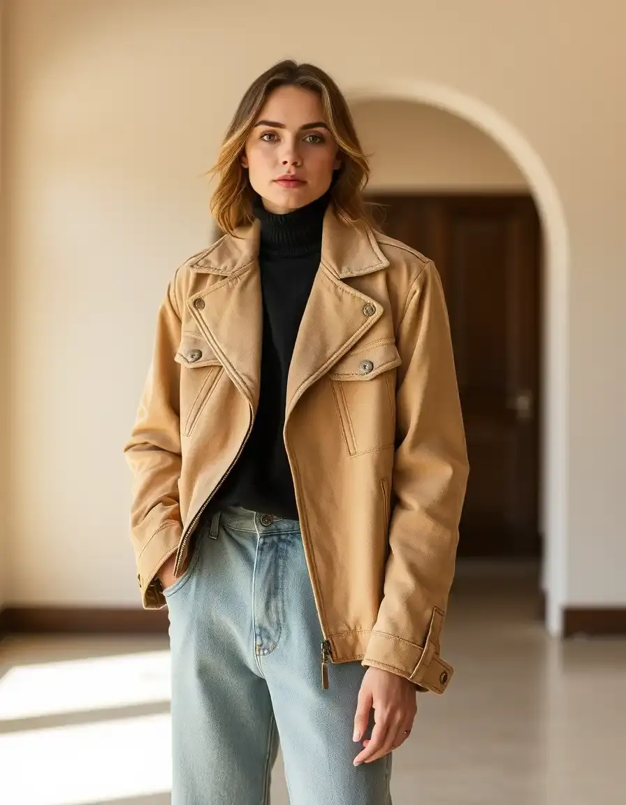 Veste en daim cuir homme beige texture douce élégante