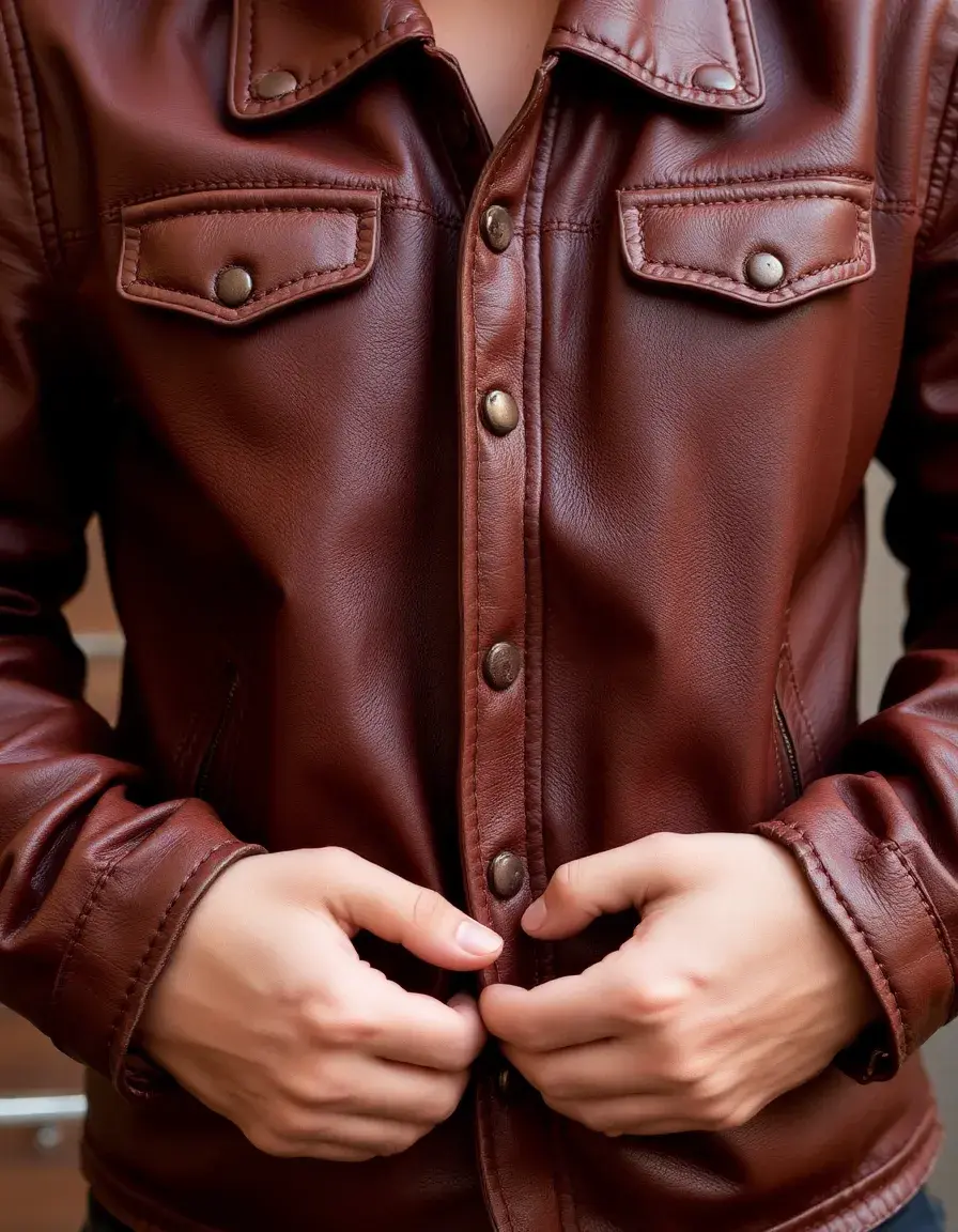Veste cuir homme aspect vieilli marron style vintage authentique