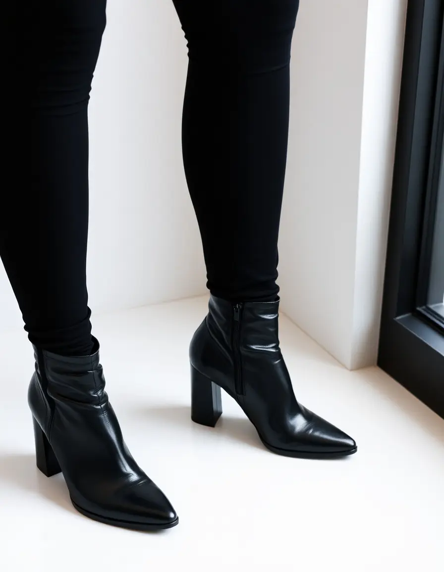 Paire de bottines noir en cuir classique au design minimaliste