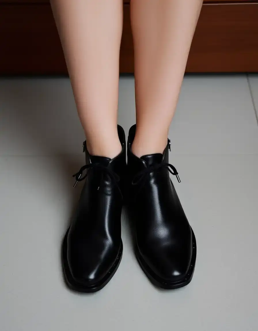 Bottines noir en cuir arrivant à la cheville pour un look urbain
