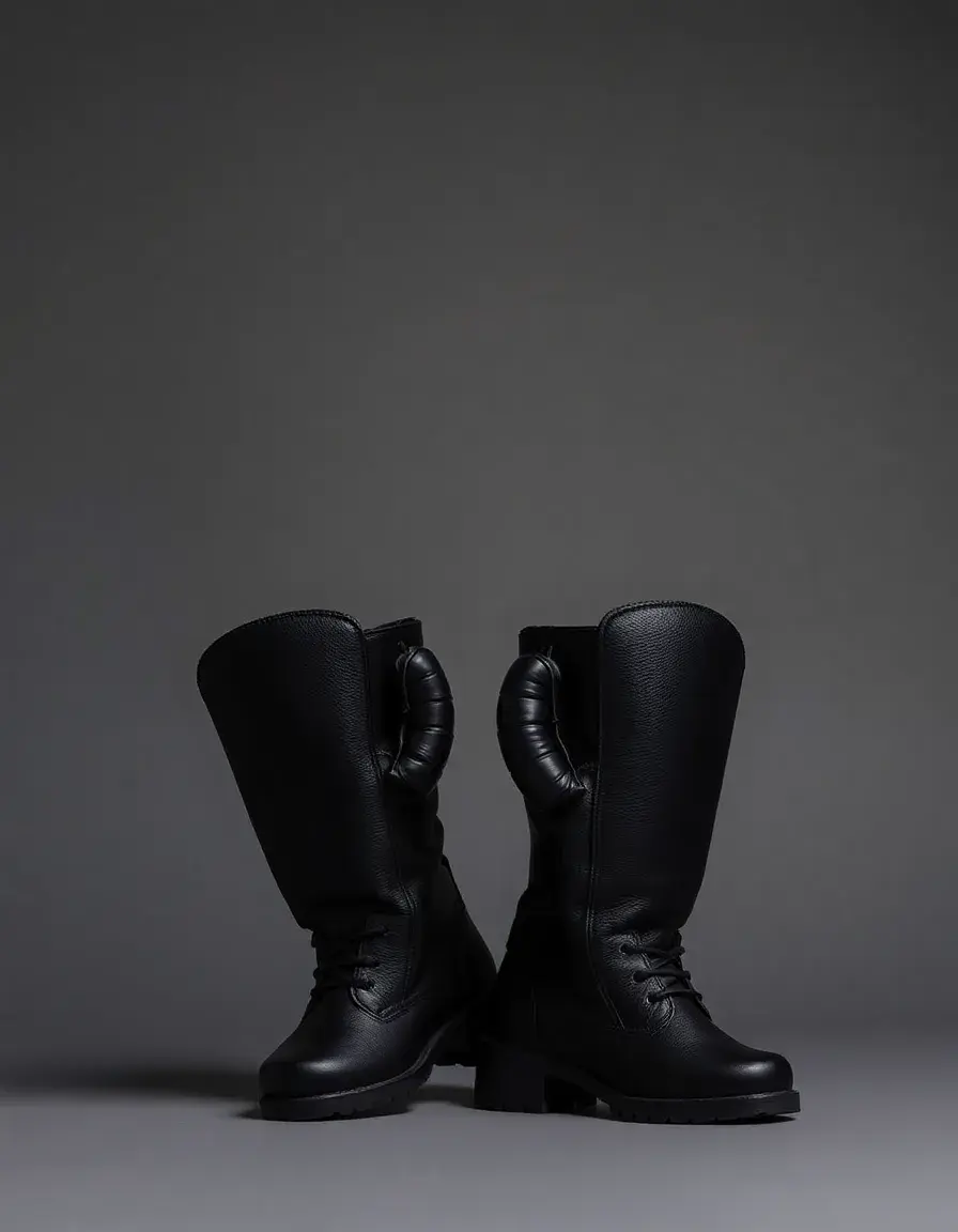 Bottines style combat boots en cuir noir épais