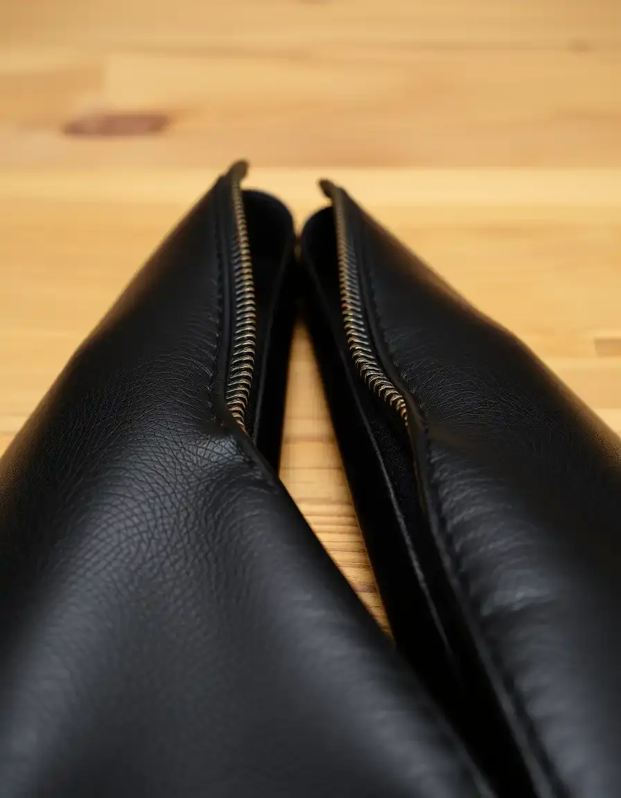 Bottines noires en cuir avec fermeture éclair apparente