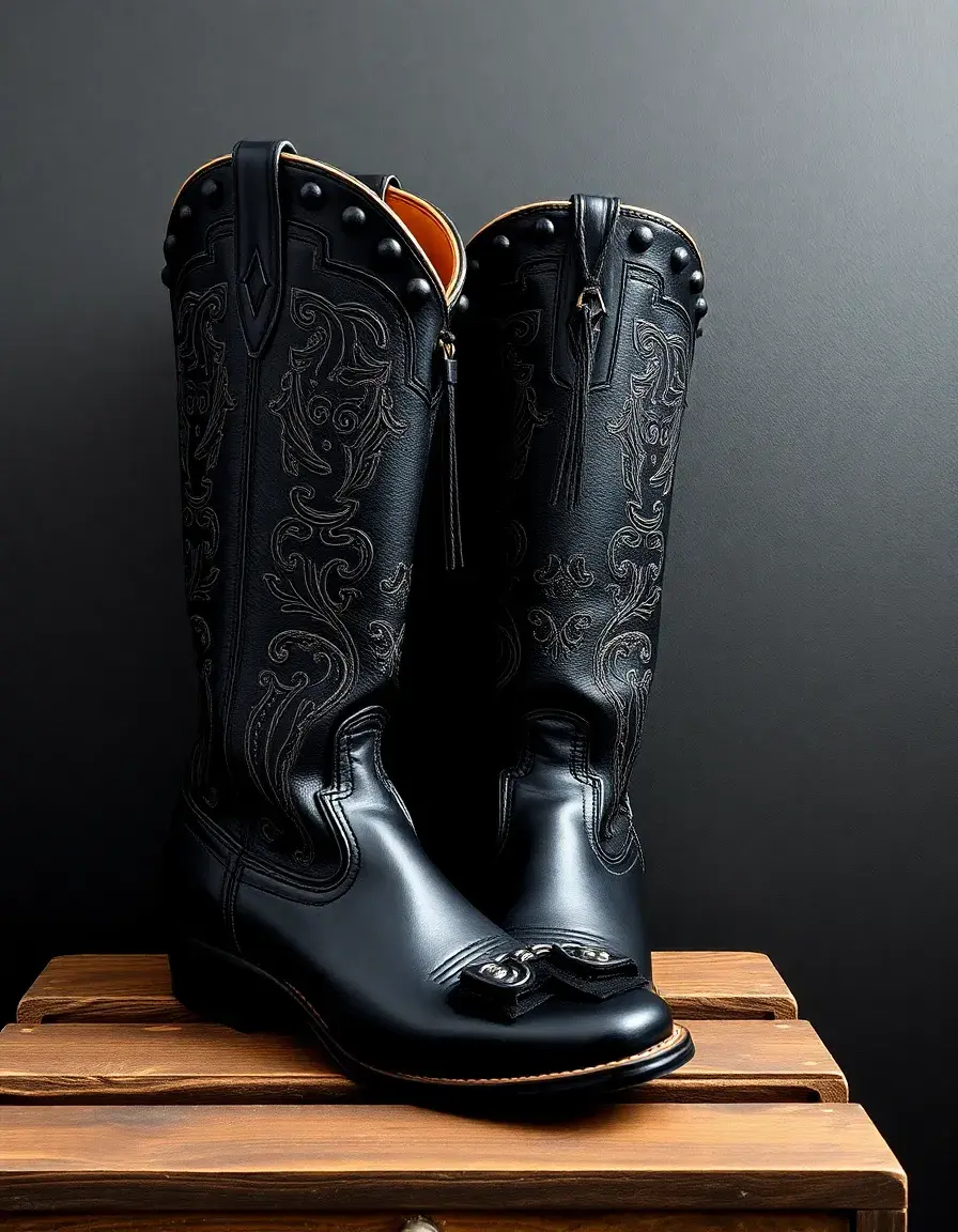 Bottines noires style western en cuir véritable