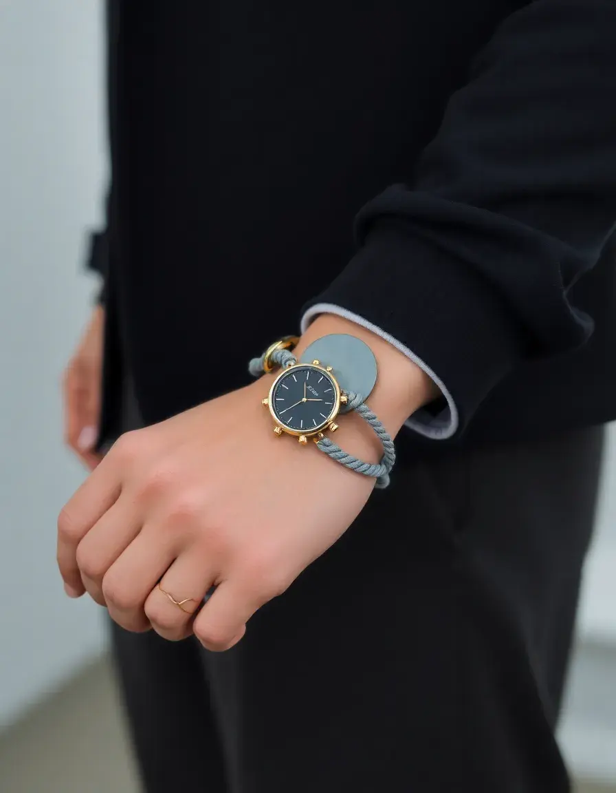 Bracelet cuir montre gris moderne finition mate