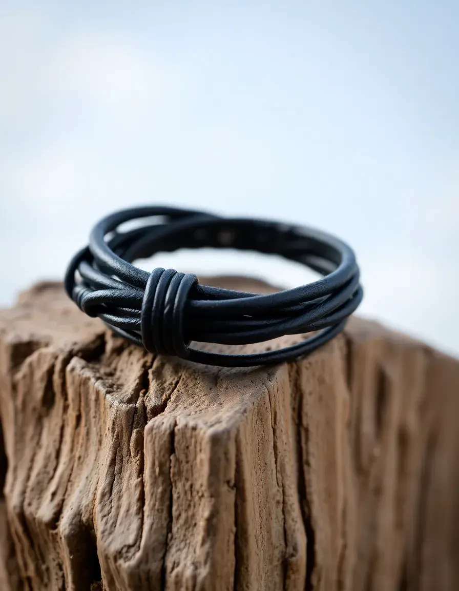 Bracelet manchette en cuir noir pour homme style rock