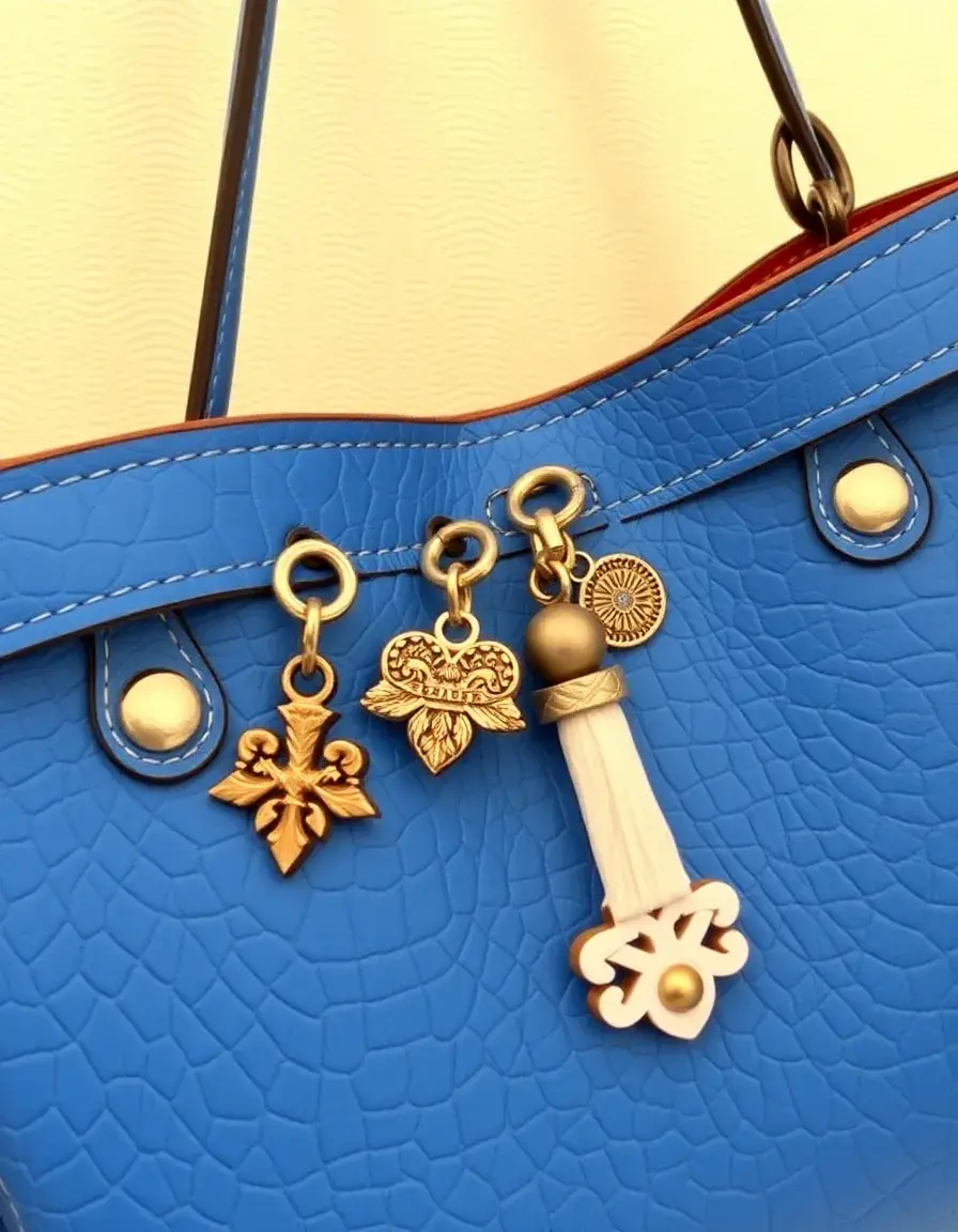 Bracelet en cuir bleu avec pendentifs charms