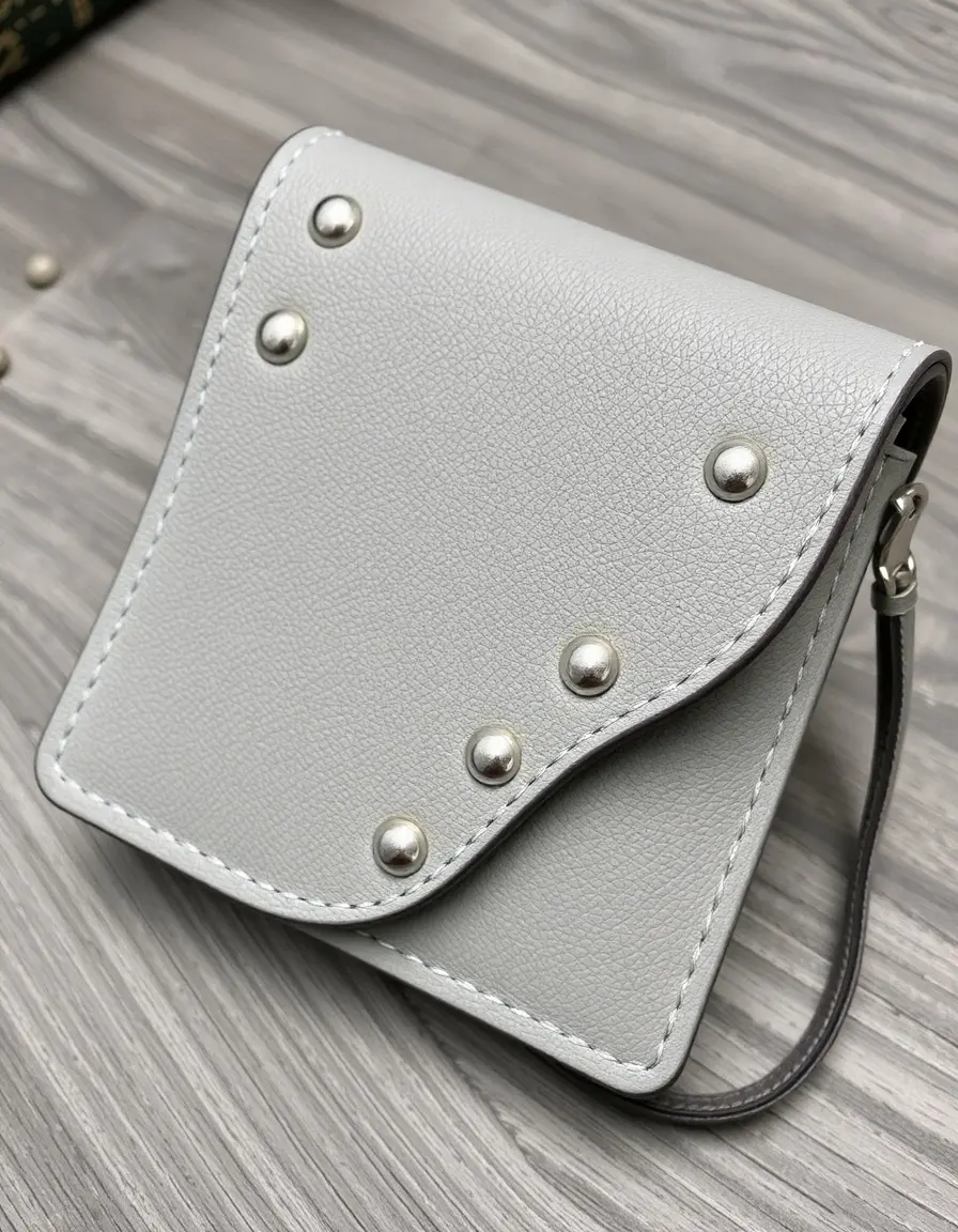 Bracelet en cuir gris avec détails cloutés