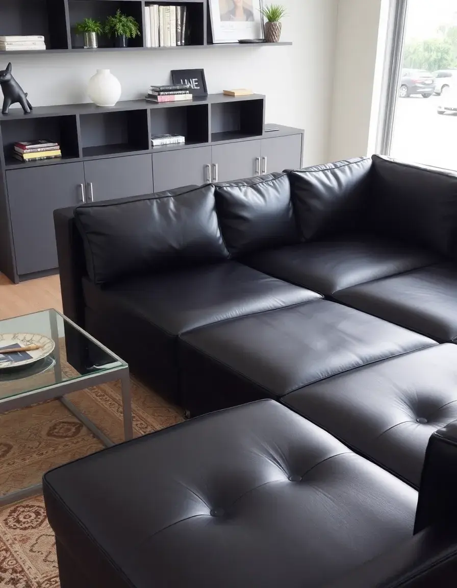 Canapé d'angle en cuir noir design minimaliste