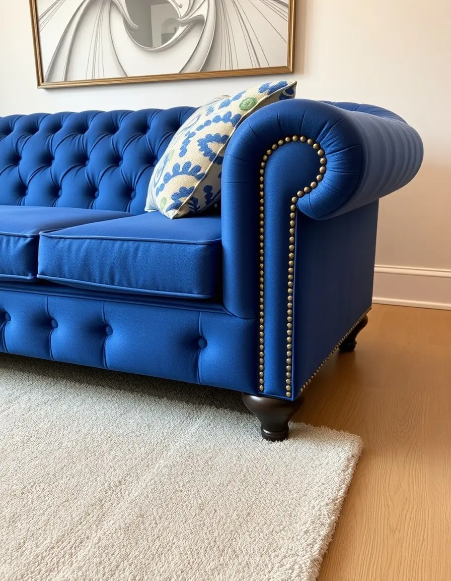 Canapé Chesterfield cuir bleu nuit