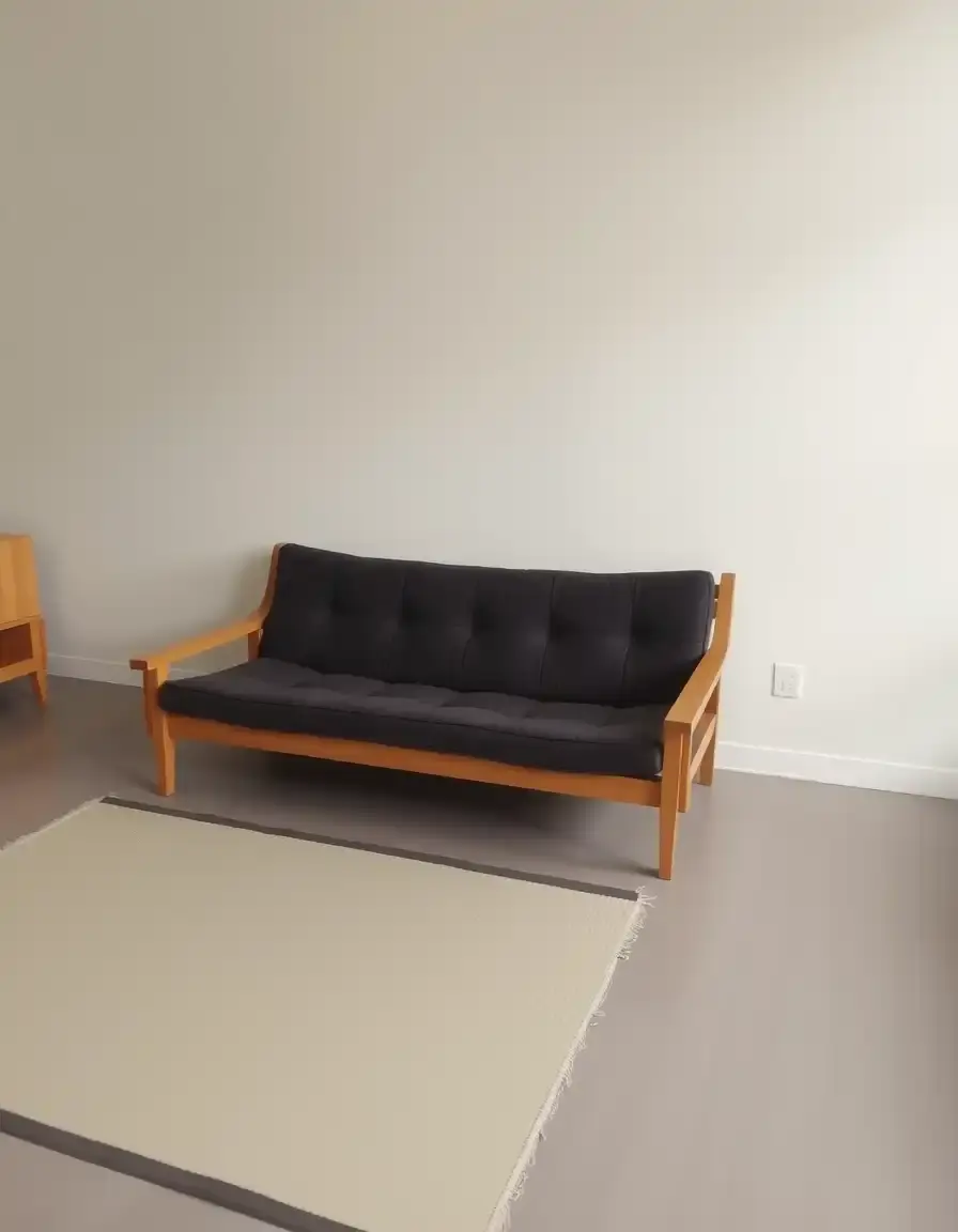 Futon élégant en cuir camel pour petits espaces