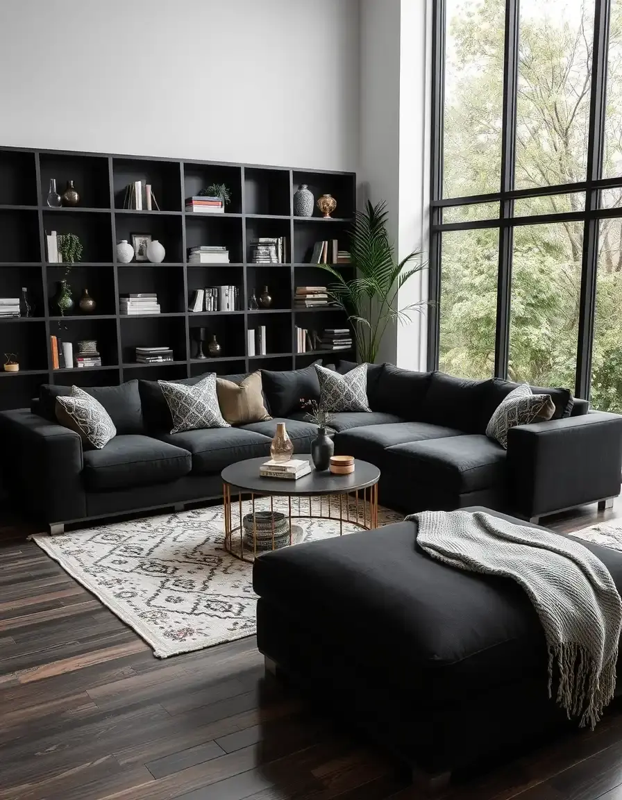 Canapé sectionnel cuir noir design urbain