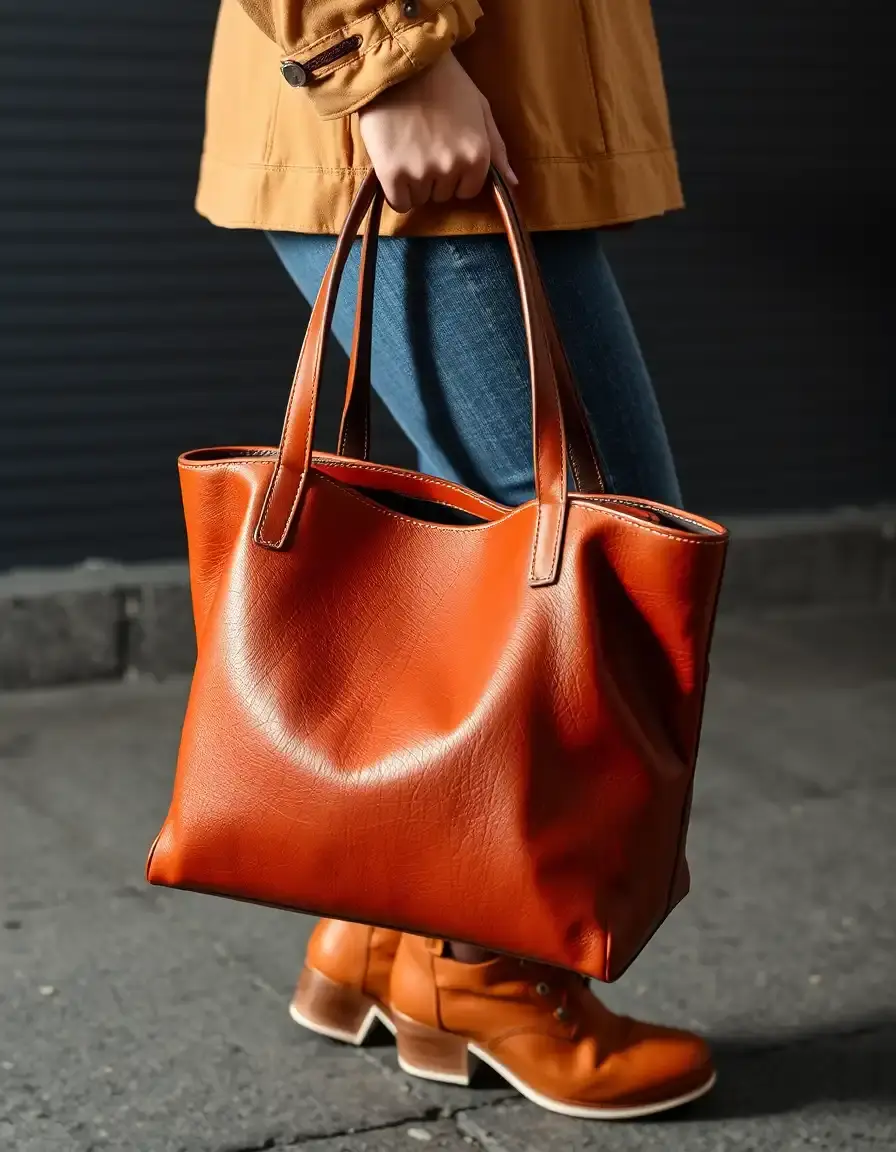 Grand sac cabas marron en simili cuir de qualité